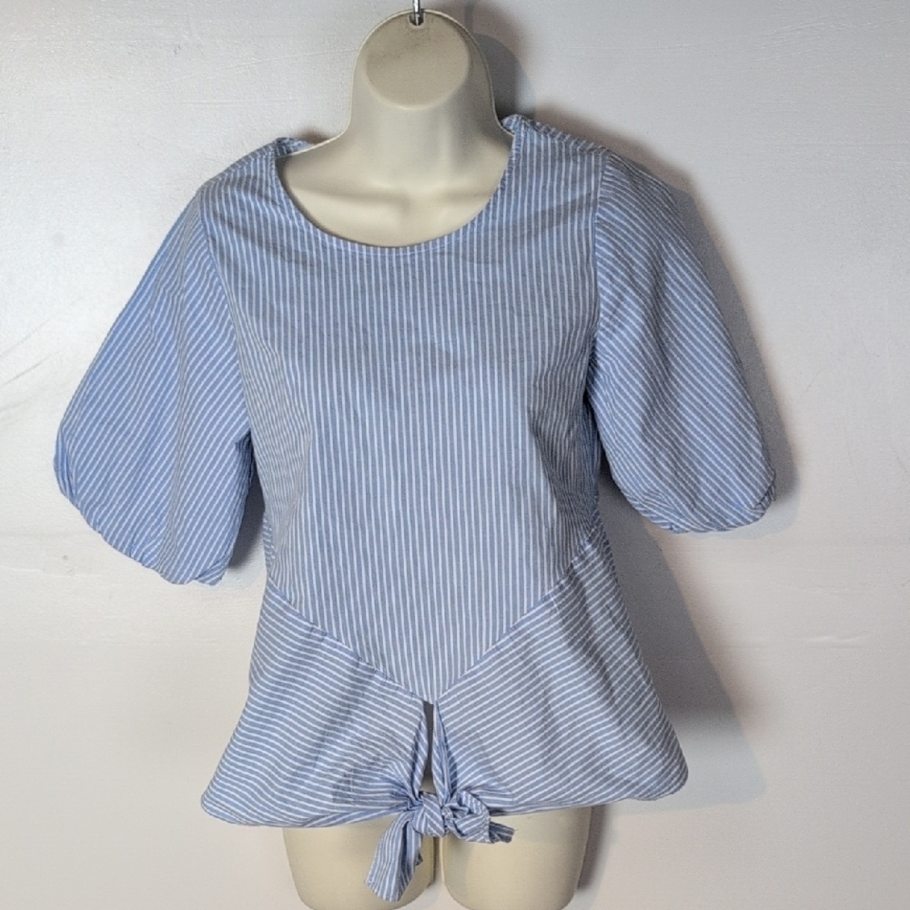 Gibson Striped Asymmetric Peplum Top